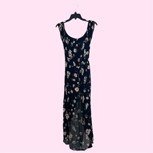 🌸RUE 21: Women’s M, black w/pink floral print short sleeve romper long dress🌸